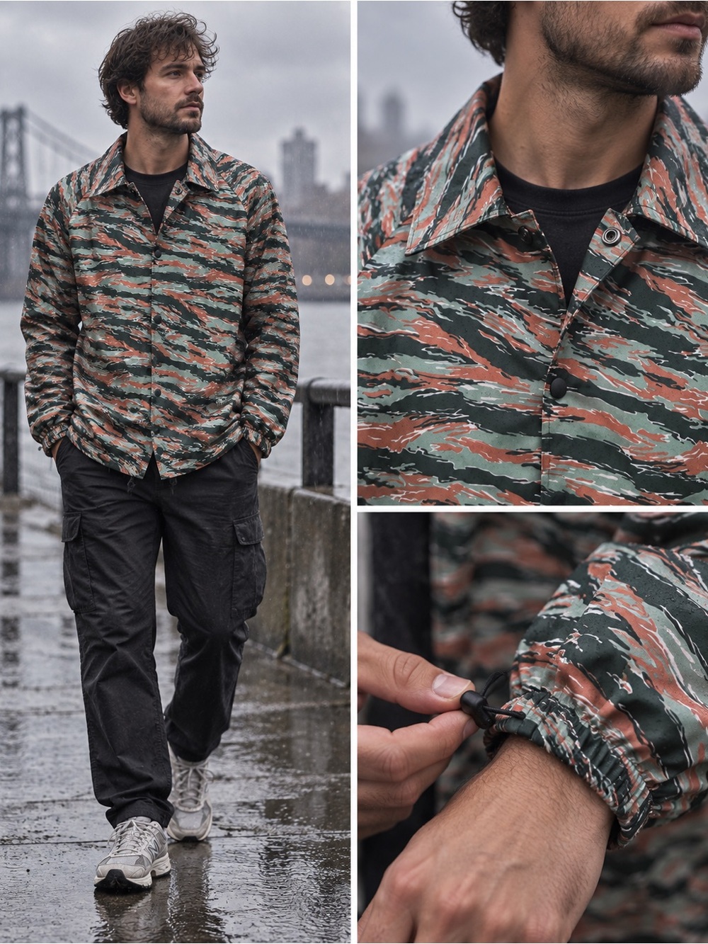 Fabletics Men's Tiger Stripe Windbreaker Jacket - Green & Rust